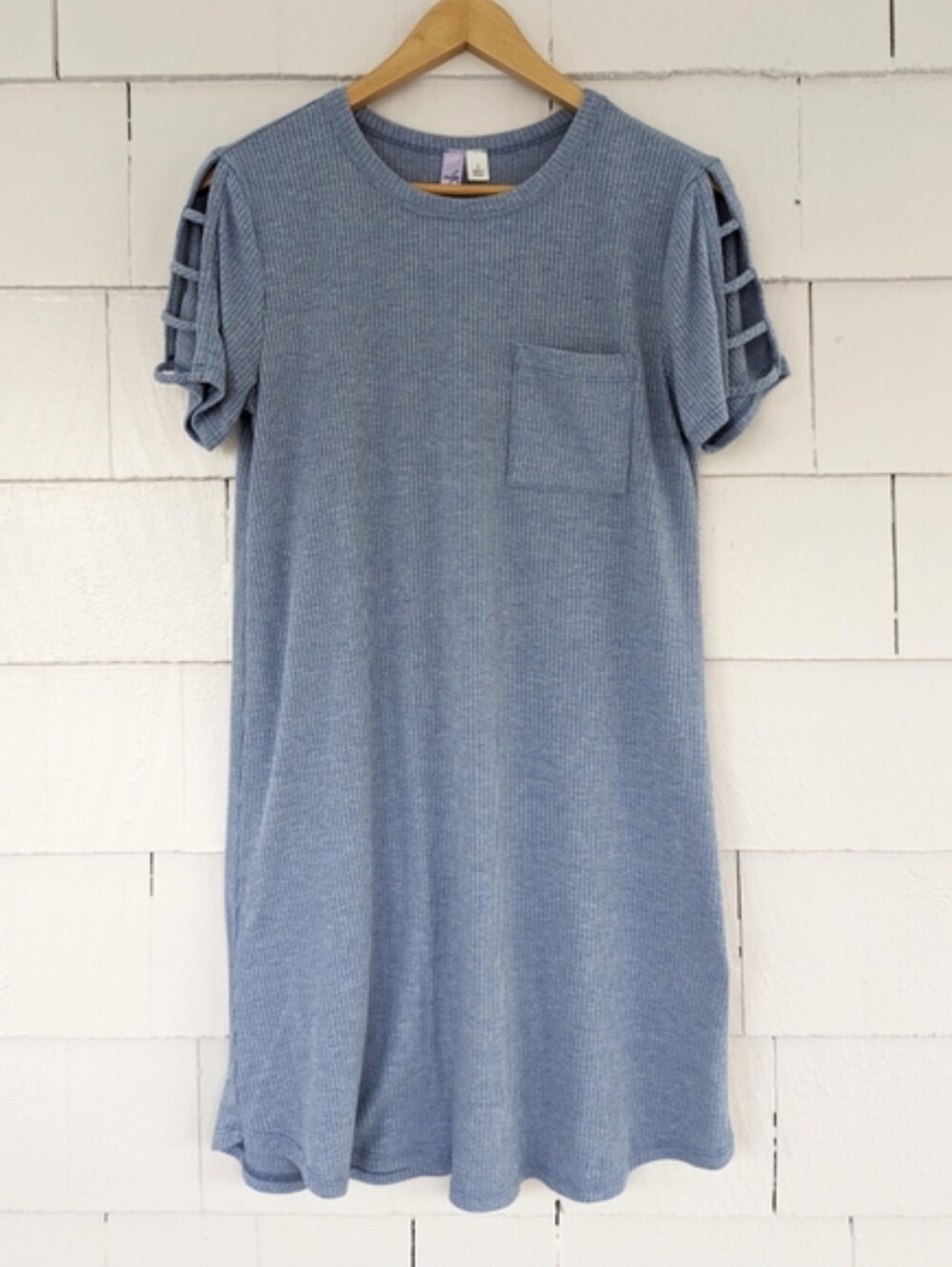 Francesca's Alya Light Blue Ribbed T-Shirt Dress Cutout Sleeves Size Small